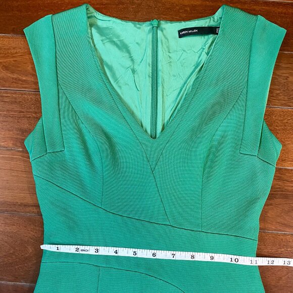 Karen Millen Elegant Bright Green V-Neck Structured Pencil Dress - Size 4 - Picture 15 of 16